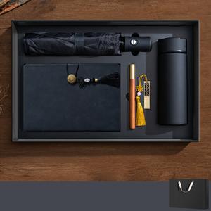 Luxury Leather Notebook <b>Gift</b> Set With Wooden Pen Automatic Umbrella Tassel Decor <b>Graduation</b> Business Present with Logo - Product Image 1