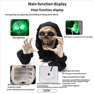 ของตกแต่งฮาโลวีนรูปยมทูต ซอมบี้ หัวกะโหลก เรืองแสง สำหรับเสียบปลั๊กไฟ ใช้ตกแต่งบ้านผีสิง ห้องลับ สนามหญ้า หรือกลางแจ้ง สร้างบรรยากาศน่ากลัว - Product Image 6