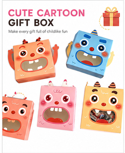 Custom Cute Cartoon Monster Face Window <b>Gift</b> <b>Box</b> <b>Pink</b> Paper Candy Cookie Kids Birthday Party Packaging Wholesale Supplier - Product Image 4