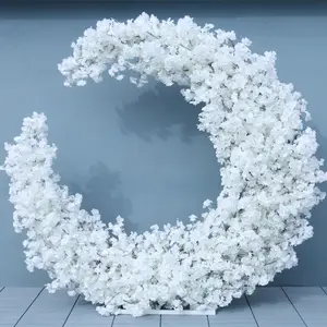 Witte Kersenbloesem Met Hart/Maanvorm/Boog/Ronde Cirkel/Hoornplank Bruiloft Achtergrond Bloemendeur Feest Podium Bloemenframe