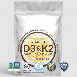 Premium Vitamine D3 K2 Softgels 10000 IE D3 200 mcg K2 met Kokosolie 180 Softgels voor Immuunondersteuning en Botgezondheid - Product Image 1