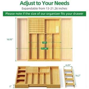 Extendable Bamboo <b>Kitchen</b> Utensil Organizer <b>Storage</b> <b>Box</b> with Knife Holder Bamboo Knife <b>Storage</b> <b>Box</b> - Product Image 2