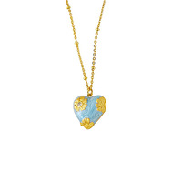 Collier pendentif fleur en cuivre et bambou style vintage français, style peinture à l'huile, pierre principale en résine haut de gamme, forme cœur