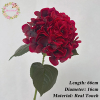 Grandes fleurs d'hortensia artificielles en latex, diamètre 16 cm, toucher réel, couleur bordeaux et vert, pour la décoration de fêtes, de maisons et de mariages