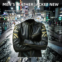 Veste en cuir pour homme avec logo de marque moderne, col montant, couleur unie, décontractée, imperméable, respirante, état neuf, fiable