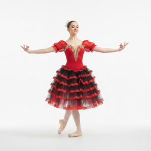 Vestido de Ballet Estilo Español, Blanco y Negro, Tutú Romántico, Disfraz Profesional con Falda de Encaje en Capas para Kitri - Product Image 5