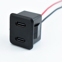 Konektor USB-C Ganda Tipe Flush Mount LN-011, Casing Hitam Port Pengisian Daya Tipe-C Ganda Dengan Kabel untuk Daya Otomotif/RV