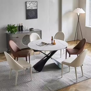 Light Luxury Elegant Retractable and <strong>Expandable</strong> Circular Rotating Custom Rock Plate Dining <strong>Table</strong> <strong>Coffee</strong> <strong>Table</strong> - Product Image 1