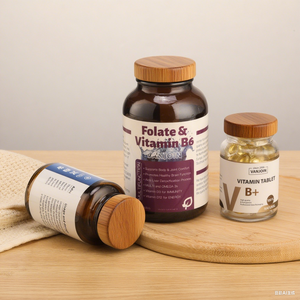 Pot en verre ambré pour suppléments nutritionnels Bouteille de suppléments de vitamines de santé de qualité alimentaire Capsule avec bouchon Woonde ou bouchon en métal - Product Image 4