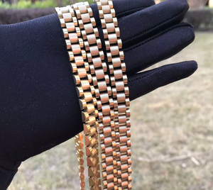 Kalung Rantai Kuba Desain Klasik Berlapis Emas Stainless Steel untuk Wanita Pria Perhiasan Rantai Nugget Rollie - Product Image 6