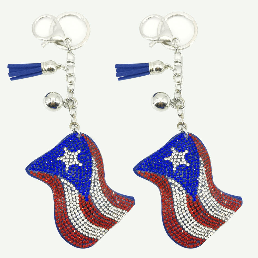 Stylish Leather National Puerto Rico Flag Keychain with Crystal for Women  Bag or Car Accessory Gift