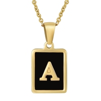 Collar de Moda con Colgante Cuadrado de Letras Iniciales del Alfabeto, Concha Rosa, Chapado en Oro de 18K, Acero Inoxidable, Joyería para Mujer