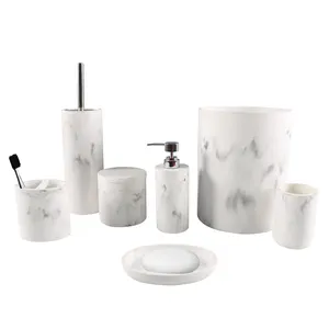 Factory direct faux white marble effect bathroom organizer bathroom accessories set