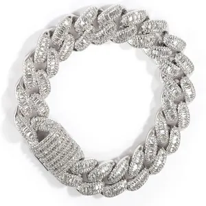 PUNK HOMME bijoux en laiton matériel carré CZ incrustation 15mm plaqué or blanc hip hop vvs diamant collier bracelet