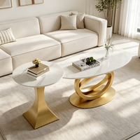 Table basse ovale Runwood Cream Wind Rock Slab pour salon et balcon, petite unité, avec structure métallique moderne, idéale pour les gîtes et les espaces commerciaux