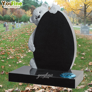 Lápida Infantil YOUFINE <span class=keywords><strong>de</strong></span> <span class=keywords><strong>Granito</strong></span> Negro Moderno para Exteriores con Diseño <span class=keywords><strong>de</strong></span> Oso con Flor - Product Image 4