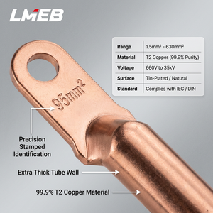 Connecteurs à sertir en cuivre standard à un trou, type barillet, qualité équivalente <span class=keywords><strong>Klauke</strong></span>, 660 V à 35 kV, fabriqués en Chine, Zhejiang - Product Image 2