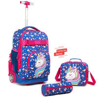 Sac à dos à roulettes unisexe imperméable avec fermeture éclair et motif de dessin animé, ensemble de sacs d'école 3 en 1 pour enfants