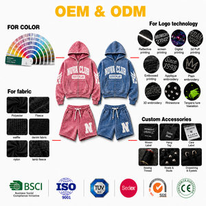 Tuta da <span class=keywords><strong>Uomo</strong></span> Lianfeng con Logo Ricamato Personalizzato, Ecologica, 100% Cotone, Pantaloni Corti Vintage e Felpa con Cappuccio - Product Image 4