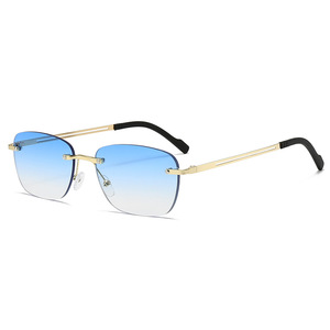 Lunettes de soleil sans monture, monture en métal doré, verres en PC, protection UV385, design unisexe et tendance - Product Image 4