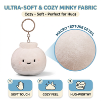 Porte-clés en peluche Kawaii en forme de pain vapeur, prêt à être expédié, pendentif en peluche sur le thème alimentaire, breloque de sac, accessoire visage souriant CE EN71 CPC ASTM