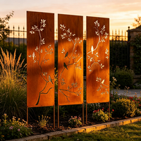 Panneau décoratif de jardin en acier Corten rouillé, motif oiseaux et arbres, art de jardin, cloison extérieure