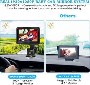 Moniteur de caméra de voiture pour bébé 1080P avec vision nocturne de 4.3 pouces Objectif grand angle de 150 ° Sécurité face arrière Caméra de voiture - Product Image 3