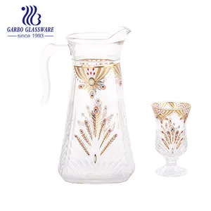 Jarra de agua de cristal decorativa de estilo lujoso, jarra de vidrio de 1.8L con revestimiento dorado