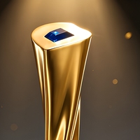 Trophée en métal doré de 250 mm avec incrustation de gemmes bleues et base en cristal noir, statuette personnalisable en forme, couleur et logo