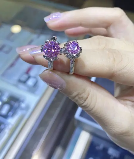 Anillo de diamante de moissanita, diseño bonito, anillo de compromiso de diamante de moissanita rosa