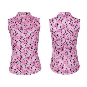 Camiseta de golf OEM personalizada de poliéster sin mangas para mujer, camiseta transpirable con estampado completo, informal, de longitud corta, diseño comprimido - Product Image 2