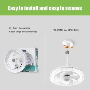 Điều khiển từ xa E27 Quạt đèn 4 tốc độ 360 ° lưu thông không khí cho phòng bếp nhà chiếu sáng hiện đại quạt trần với ánh sáng <span class=keywords><strong>LED</strong></span> - Product Image 3