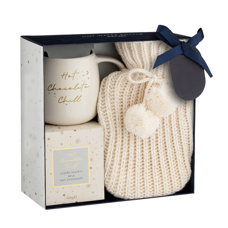 high quality colorful rubber hot water bottle bag with knitted cover and cup gift set