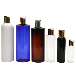 Botellas de plástico transparente con forma redonda, 1oz, 2oz, 4oz, 5oz, 8oz, con tapa de disco, color blanco y negro