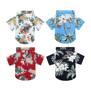 4 Pieces Pet Summer T-Shirts Hawaii Style Floral Dog Shirt Hawaiian Printed Pet T-Shirts 88