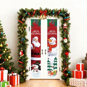 Couplet de porte de Noël intérieur/extérieur avec Père Noël et bonhomme de neige de dessin animé, 30*180cm, avec tringle de suspension incluse, décorations de fêtes - Product Image 6
