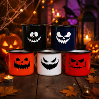 Mug en émail rétro éco-responsable pour Halloween, à thème citrouille et fantôme, tasse à café avec design personnalisable et couvercle