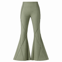 Pantalon évasé taille haute pour femme avec système de coutures diagonales à cordon de suspension – Construction à passepoil géométrique, 6 couleurs