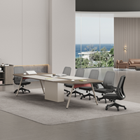 Ensemble table et chaises de conférence ovales en bois au design moderne et épuré, taille personnalisable, table de réunion longue pour bureau, mobilier à usage commercial