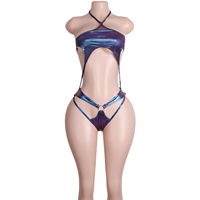 Ensemble de lingerie à bretelles réglables, bikinis, vêtements de club sexy, tenue de performance pour adultes, vêtements de danse de salon, combinaison érotique, imprimé floqué