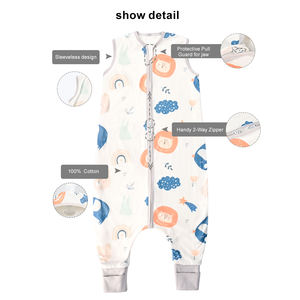 Meilleur coton fermeture éclair été nouveau-né bambin sacs de couchage à pieds 1.5 Tog sans manches unisexe léger bébé sacs de couchage - Product Image 6