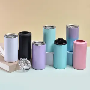 Can Cooler for 16oz Slim Cans 4 in 1 Sublimation Metal Beer Can Koozies Double Walled Stainless Steel Ice Tumbler Holder Coolers