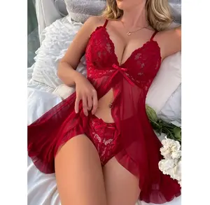 Plus Size Christmas Women's Sexy Lingerie Satin Nightwear Babydoll