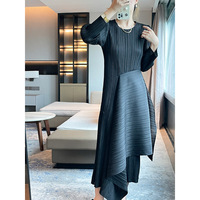 Robe longue décontractée simple à manches bouffantes de couleur unie plissée, taille naturelle respirante, taille XL pour femmes