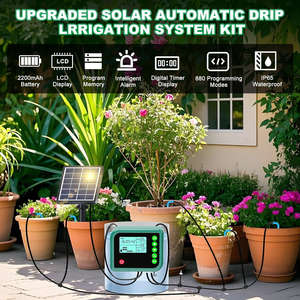 Kit automático de riego de plantas en 15 macetas con energía solar para exteriores con pantalla LED de riego por goteo programable y fuente de alimentación - Product Image 2