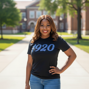 <b>Black</b> 1920 Blue Diamonds <b>Top</b> Women 100 Cotton <b>Sequin</b> Greek Number Sorority Apparel Anniversary Shirt Zeta Phi Beta Heritage Wear - Product Image 1