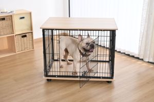 Jaula para Perros de Madera de Nogal con Barras Metálicas, Jaula Moderna para Mascotas, 80x56x63cm - Product Image 4