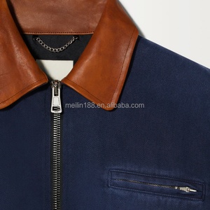 Custom Streetwear High Quality Zipper Work <b>Jacket</b> Boxy Cropped Vintage Blank Leather Lapel Workwear Duck <b>Canvas</b> <b>Jackets</b> <b>Men</b> - Product Image 5