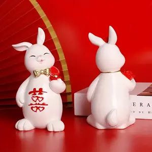 Cadeau de couple de lapin de printemps-<span class=keywords><strong>Statue</strong></span> en résine avec enveloppes rouges, décor de mariage - Product Image 4