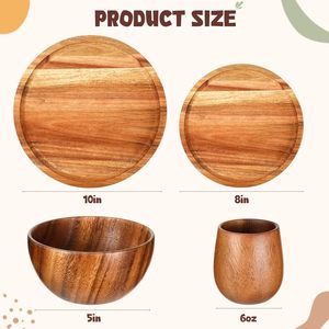 Vaisselle <span class=keywords><strong>en</strong></span> bois d'acacia, assiettes rondes <span class=keywords><strong>en</strong></span> bois massif, bols <span class=keywords><strong>en</strong></span> bois massif, tasses à matcha, ensembles d'ustensiles de cuisine pour la maison, pour les collations et les boissons - Product Image 2